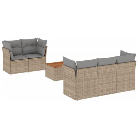 Set Divano da Giardino 6 pz con Cuscini Beige in Polyrattan - Foto 1
