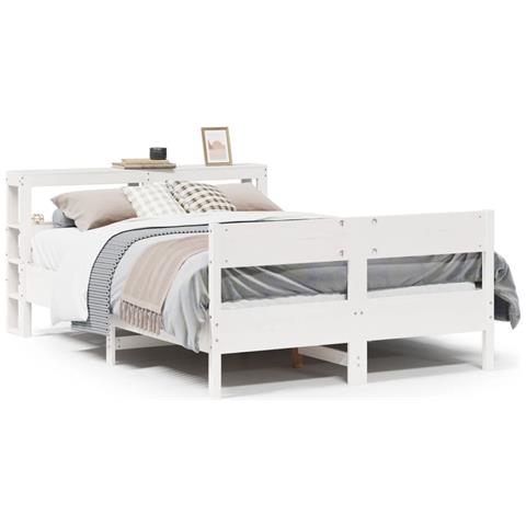Letto Senza Materasso Bianco 150x200 Cm Legno Massello Di Pino - Foto 2