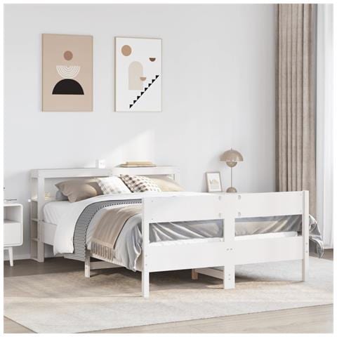 Letto Senza Materasso Bianco 150x200 Cm Legno Massello Di Pino - Foto 1