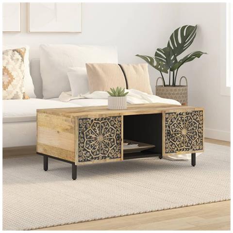 Tavolino Da Salotto 100x54x40 Cm In Legno Massello Di Mango - Foto 3