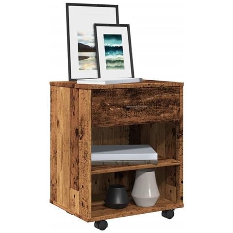 Mobiletto Con Ruote Legno Antico 46x36x59 Cm In Truciolato - Foto 1