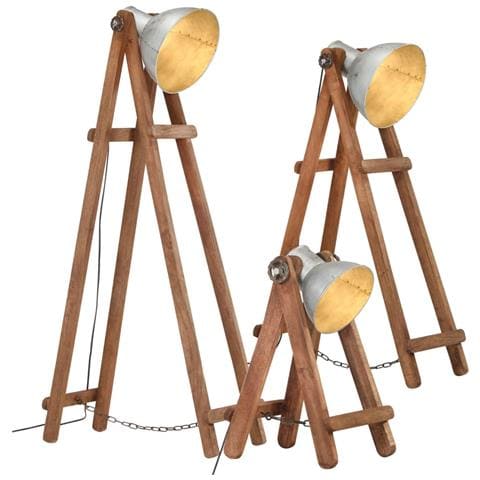 Lampade Da Pavimento 3 Pz Argento E27 In Massello Di Mango - Foto 2