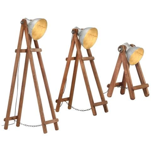 Lampade Da Pavimento 3 Pz Argento E27 In Massello Di Mango - Foto 1