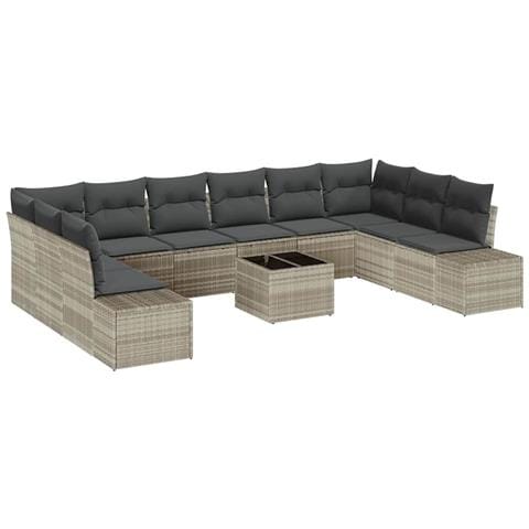 Set di divani da giardino 11 pezzi con cuscini Grigio Polyrattan - Foto 1
