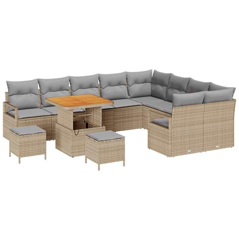 Set divani giardino  da 12 pezzi con cuscini in rattan poliestere beige, Set da pranzo giardino  da 3 pezzi con cuscini in rattan poliestere beige, Divano giardino  da 2 posti con cuscini in rattan poliestere beige - Foto 1