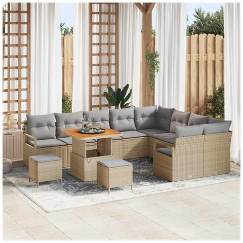 Set divani giardino  da 12 pezzi con cuscini in rattan poliestere beige, Set da pranzo giardino  da 3 pezzi con cuscini in rattan poliestere beige, Divano giardino  da 2 posti con cuscini in rattan poliestere beige - Foto 2