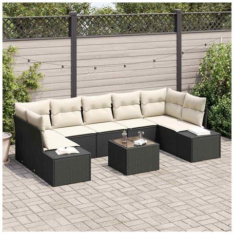 Set Divano da Giardino 8 Pezzi con Cuscini in Polyrattan Nero - Foto 2
