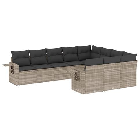Set Divano Giardino 10 pz con Cuscini Grigio Chiaro Polyrattan - Foto 1
