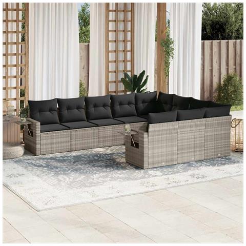 Set Divano Giardino 10 pz con Cuscini Grigio Chiaro Polyrattan - Foto 2