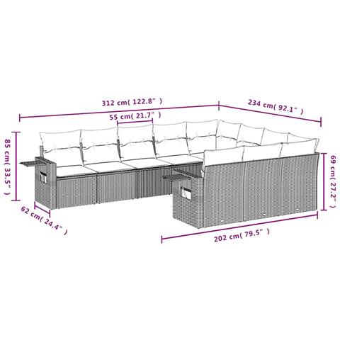 Set Divano Giardino 10 pz con Cuscini Grigio Chiaro Polyrattan - Foto 9