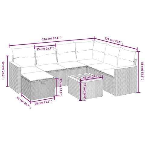 Set Divani da Giardino con Cuscini 8 pz Nero in Polyrattan - Foto 4