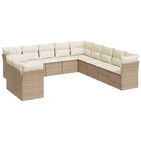 Set Divani da Giardino 11 pz con Cuscini Beige in Polyrattan - Foto 1