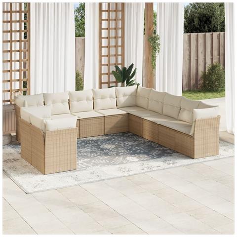 Set Divani da Giardino 11 pz con Cuscini Beige in Polyrattan - Foto 2