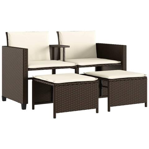 Divano Giardino 2Posti con Tavolo e Sgabelli Marrone Polyrattan - Foto 1