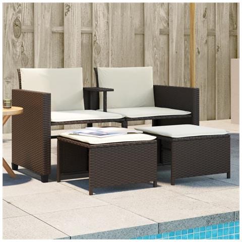 Divano Giardino 2Posti con Tavolo e Sgabelli Marrone Polyrattan - Foto 2