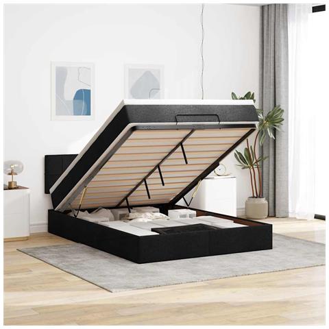 Pouf Letto con Materasso e LED Nero 140x190 cm - Foto 2