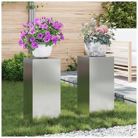 Supporti per Piante da Esterno Set 2 pz 24x24x55 cm Acciaio Zincato - Foto 2