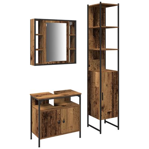 Mobiletto da Bagno con Lavabo Integrato in Legno Antico - Foto 1