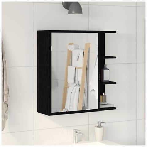 Armadio Specchio per il Bagno Nero Rovere 62,5x20,5x64cm in Legno Ingegnerizzato - Foto 2