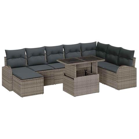 Set Divano da Giardino 9 pcs Grigio Poly Rattan - Foto 1