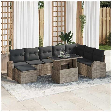Set Divano da Giardino 9 pcs Grigio Poly Rattan - Foto 2