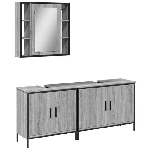 Set Mobili da Bagno 3 pz Grigio Sonoma in Legno Multistrato - Foto 1