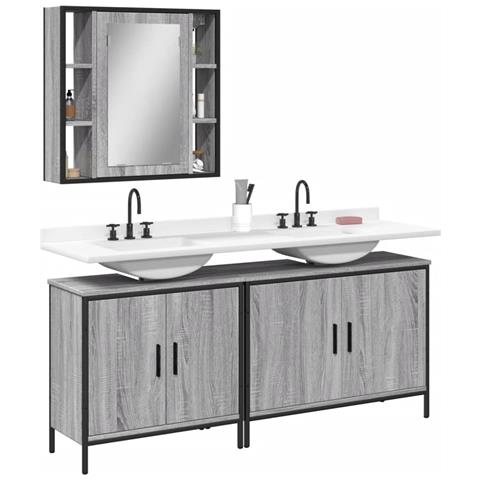 Set Mobili da Bagno 3 pz Grigio Sonoma in Legno Multistrato - Foto 2