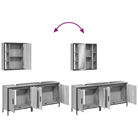 Set Mobili da Bagno 3 pz Grigio Sonoma in Legno Multistrato - Foto 9