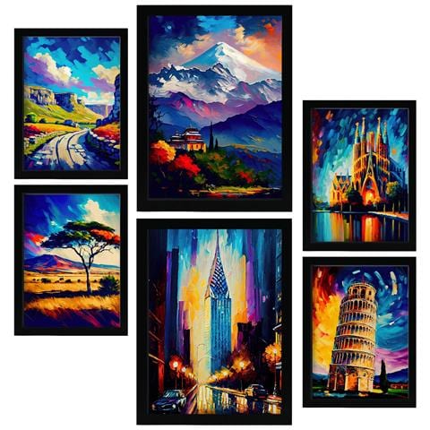 Set Di 6 Stampe Eredità In Stile Dipinto A Olio. Illustrazioni Di Monumenti E Città In Stile Fotografico A Colori. A3 & A4 Senza Cornice - Foto 1