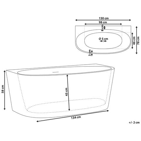 Vasca Da Bagno Parnaiba 150 X 79 Cm Bianco - Foto 7