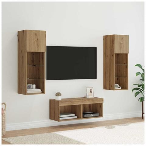 Mobiletti TV da Parete 4 pcs Rovere Nero 40 x 30 x 30 cm - Foto 2
