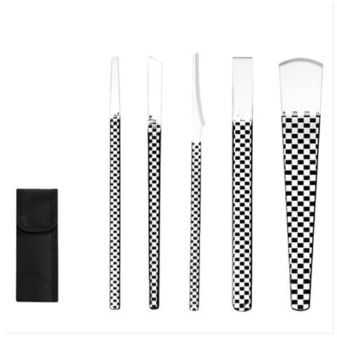 Set Di Coltelli Per Pedicure A Scacchi Argentati (5 Pz) - Strumenti Professionali Per La Cura Delle Unghie Incarnite E Dei Piedi - Foto 1