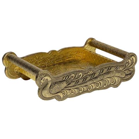 Vassoio In Metallo Goffrato Dorato 25x13x6h - Foto 1