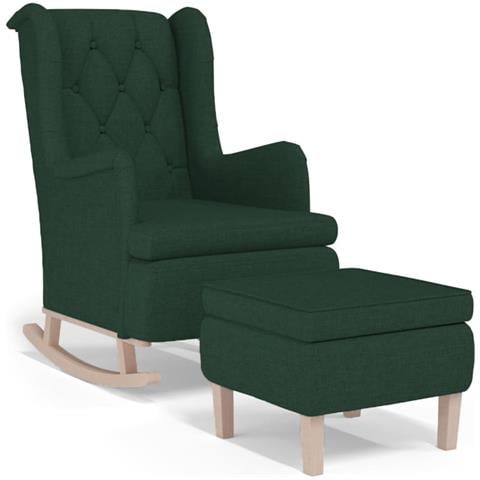 Poltrona con Gambe a Dondolo e Sgabello Verde Scuro in Tessuto - Foto 1