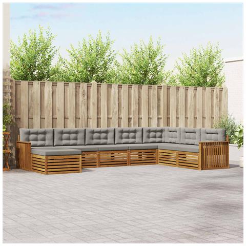 Set divani con cuscino 8 pcs Grigio Naturale e Chiaro - Foto 2