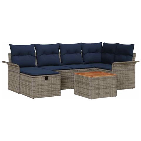 Set Divano da Giardino con cuscino 7 pcs Grigio Poly Rattan - Foto 1