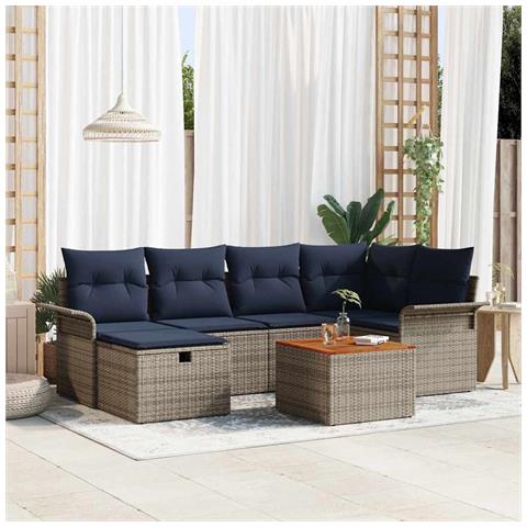 Set Divano da Giardino con cuscino 7 pcs Grigio Poly Rattan - Foto 2