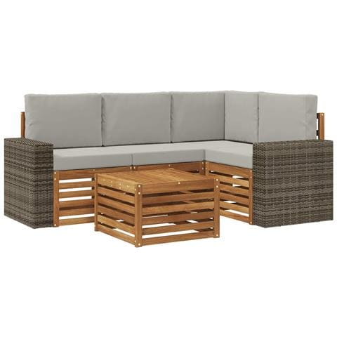 Set di divani da esterno 5 pcs Naturale e Grigio Chiaro - Foto 1
