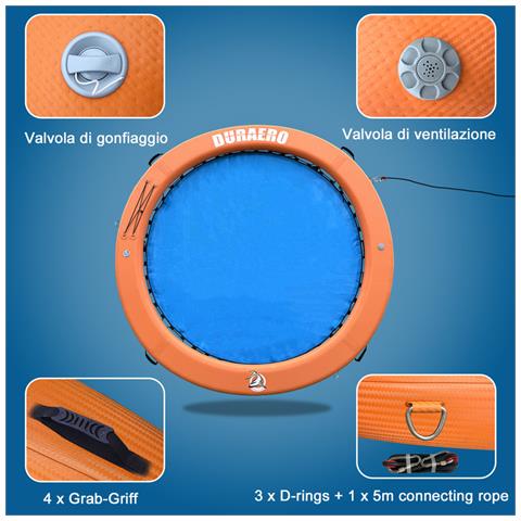 Amaca gonfiabile per acqua, Ø185 cm x 12 cm spessore, Piattaforma galleggiante per piscina e lago, Completa di pompa e accessori - Foto 4