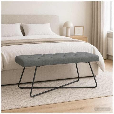 Panchina con bottoni imbottiti Grigio Scuro 110 x 40 x 46 cm - Foto 2