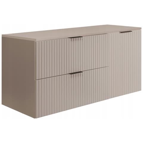 Mobile sottolavabo 120 cm, Bianco scanalato, Piano e ripiano in rovere, FLOW - Foto 1