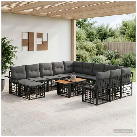 Set Divano da Giardino 13 pz Nero e Grigio scuro polyrattan - Foto 2