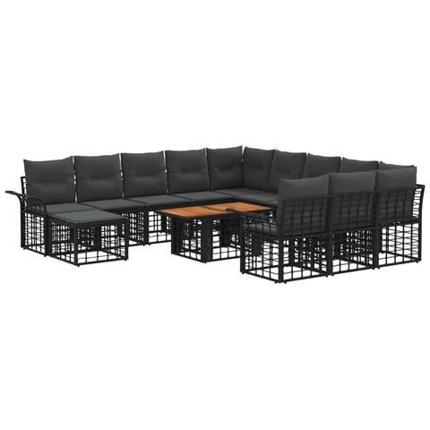 Set Divano da Giardino 13 pz Nero e Grigio scuro polyrattan - Foto 1