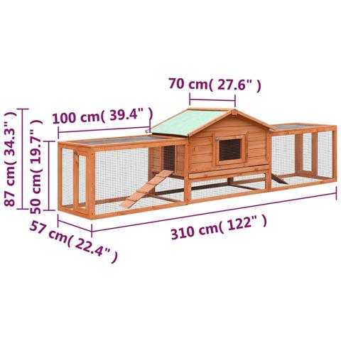 Conigliera In Legno Massello Di Pino E Abete 303x60x86 Cm - Foto 2