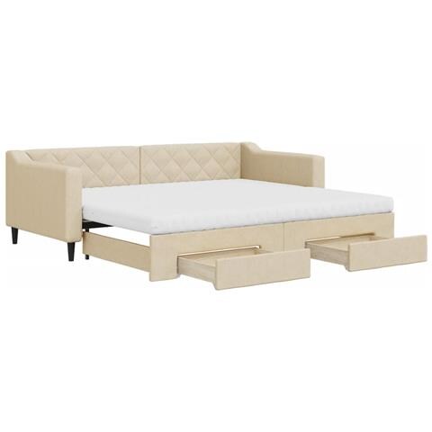 Divano Letto Estraibile Con Cassetti Crema 90x200 Cm In Tessuto - Foto 1