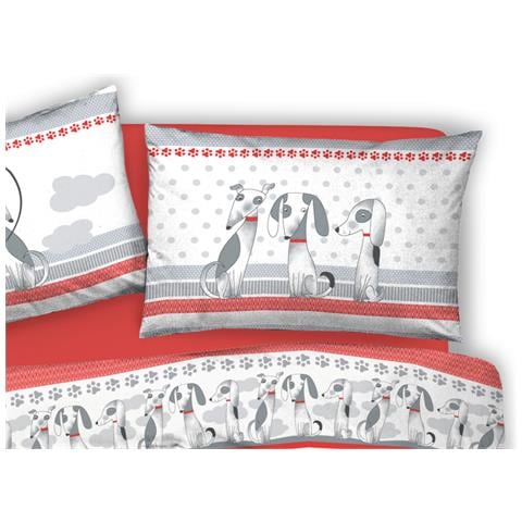 Copripiumino Sacco Piumone Pensieri Delicati Cotone Disegno Bau Bau Matrimoniale Rosso - Foto 2