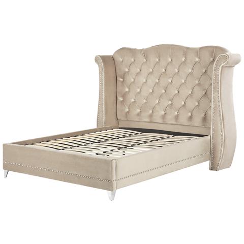 Letto Con Rete A Doghe Velluto Beige 180 X 200 Cm Ayette - Foto 2
