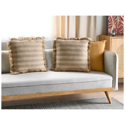 Set Di 2 Cuscini Cirsium Iuta 45 X 45 Cm Beige A Strisce - Foto 1