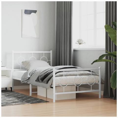 Giroletto Con Testiera E Pediera Metallo Bianco 100x190 Cm - Foto 3