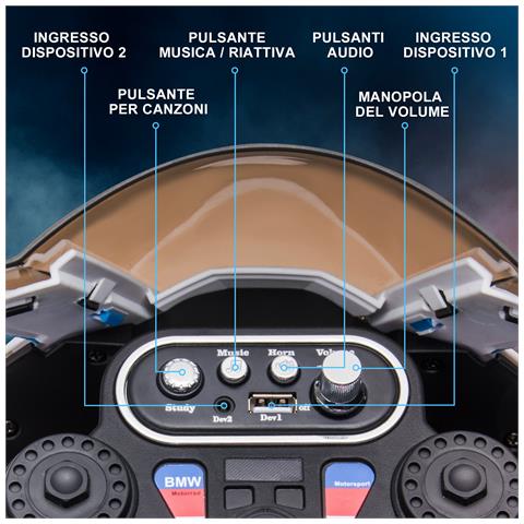 Moto Per Bambini 18-60 Mesi Modello Bmw Hp4 Con Fari, Musica E Pedali, In Pp E Metallo, 82.5x42x54 Cm, Blu - Foto 6